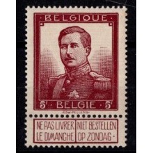 1912 - Belgien - AFA 99 - 5 fr. violetbrun - Frimærke - Kong Albert - Postfrisk.